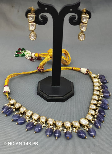 Mehandi Moissanite  Kundan Necklace Set Sku AN 143 PB D4