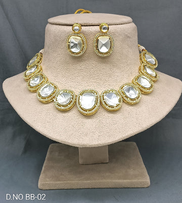 Moissanite Kundan Necklace Set Sku BB-02/D-4