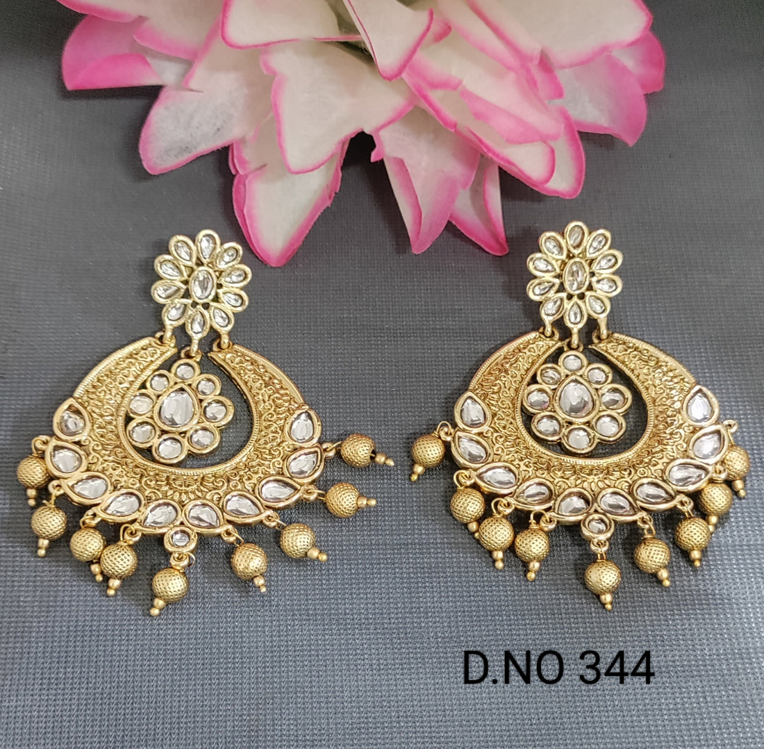 Golden Kundan Minakari Earing Sku 344 E3 - rchiecreation