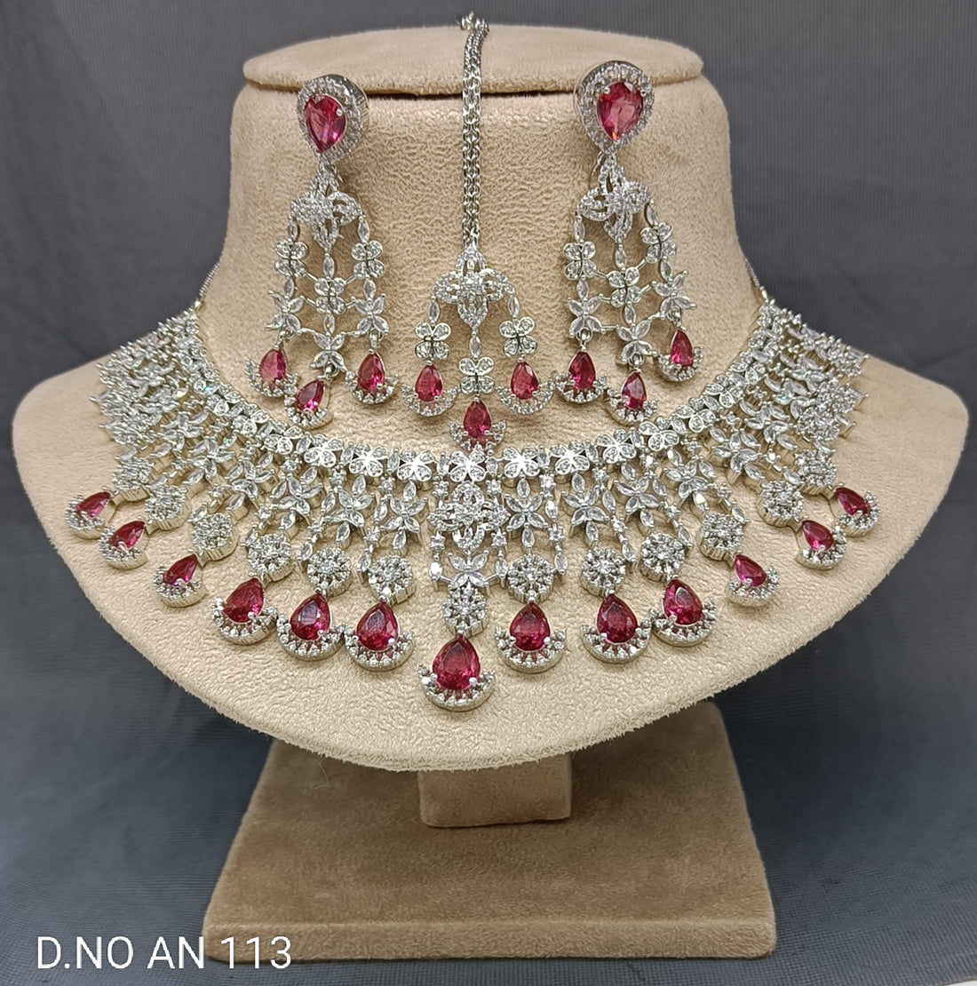 Cz Ad Rodium Necklace Set SKU AN 113 AR/C-7