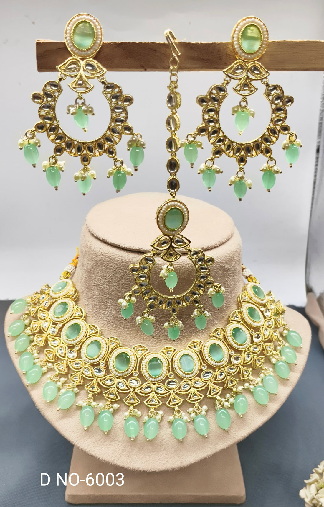 Golden Kundan Necklace Set Sku-6003 B4 - rchiecreation