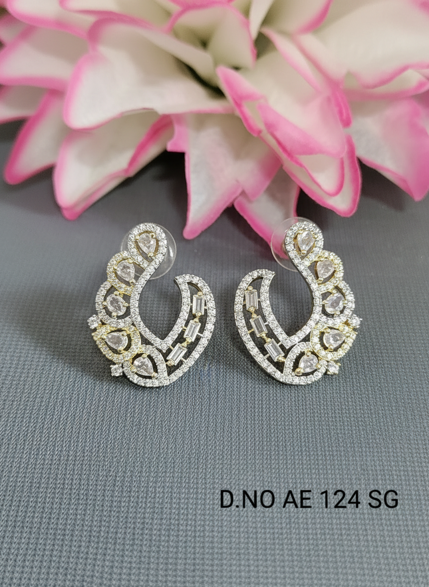 Cz Ad Two Tone Earring Sku AE 124 SG/C-1
