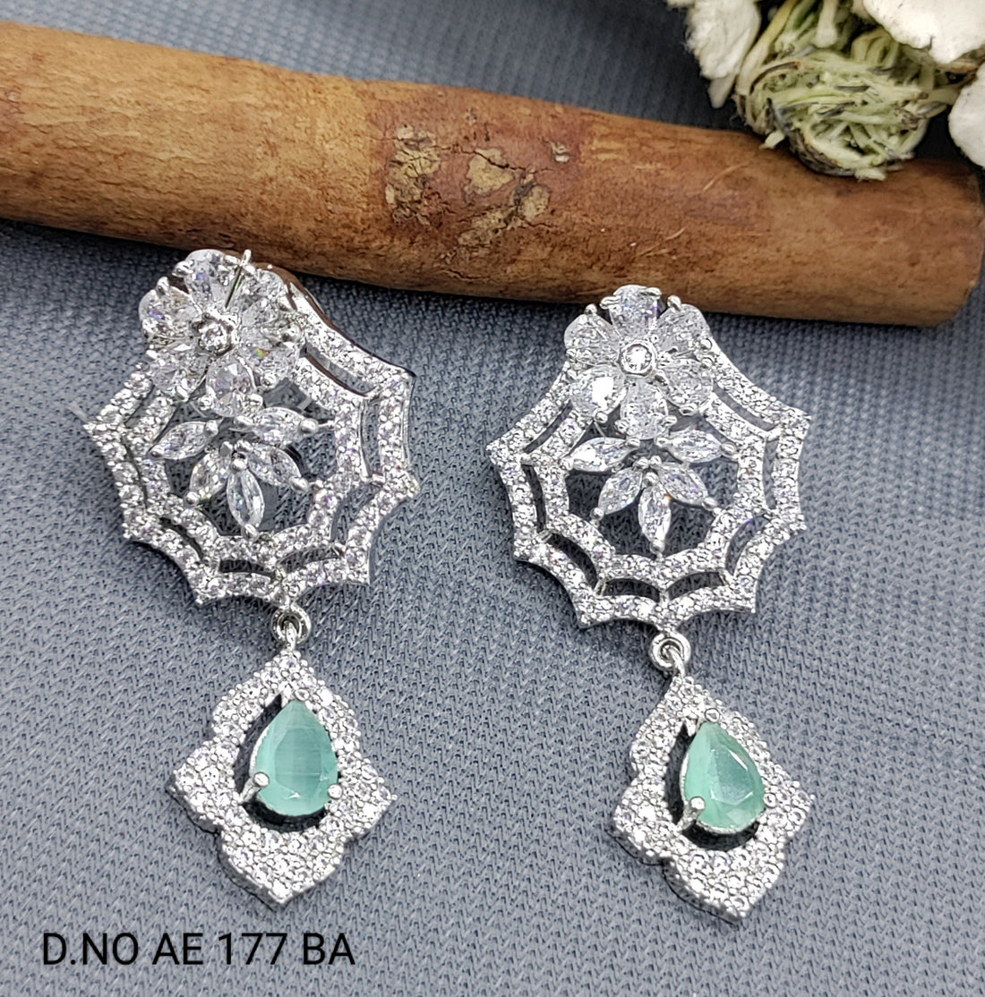 Rodium American Diamond Earrings Sku- AE 177 BA