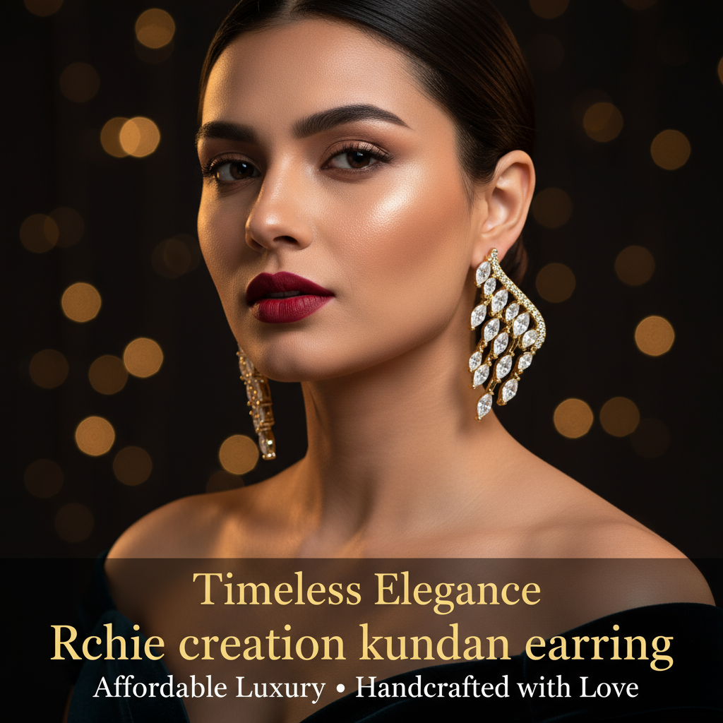 Cz Ad Golden Earrings Sku KN 5060 RO/C-1