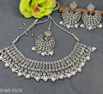 Polki Necklace Rodium Set Sku-5570 B2