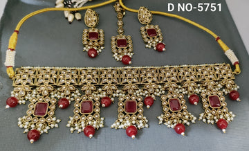 Polki Necklace Set Mehandi Sku -5751 B9