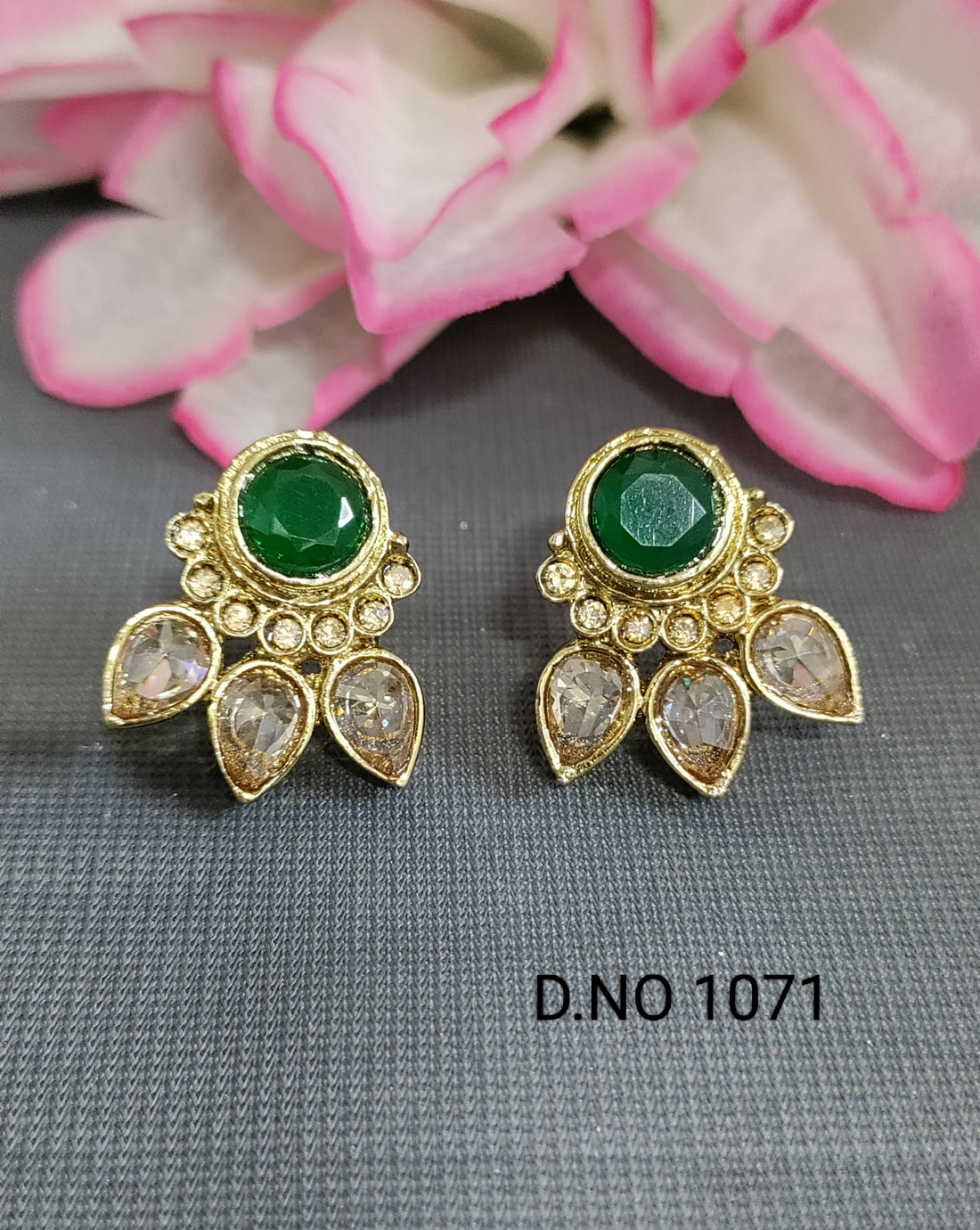 Polki Mehandi Tops & Stud Earrings Sku 1071 E-3