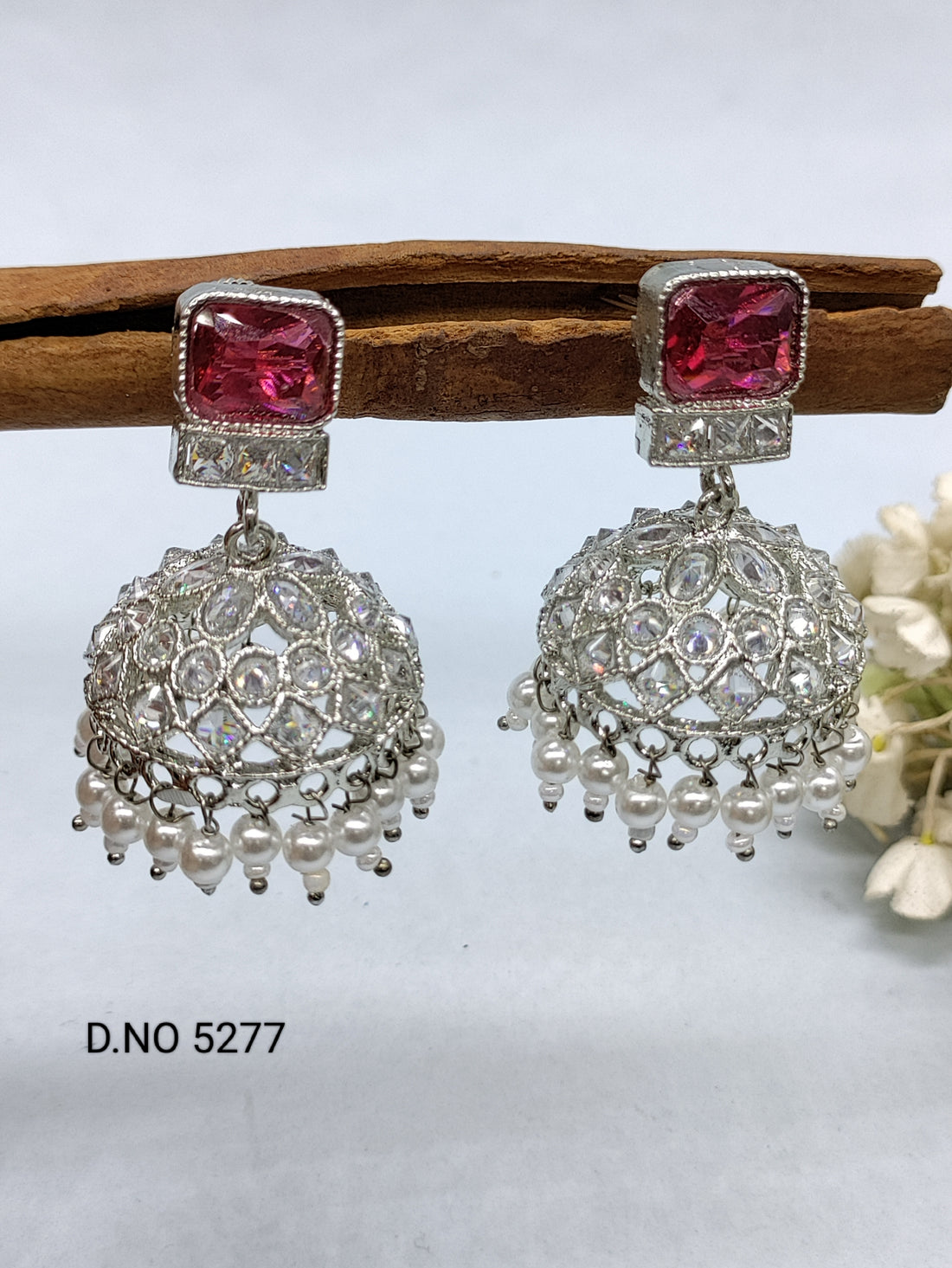 Polki Rodium Earrings Jhumki Sku 5277 rchiecreation