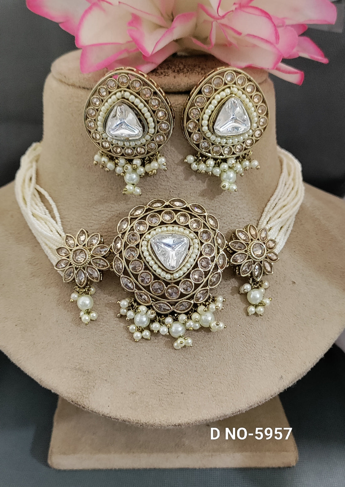 Pearl Choker Necklace Mehndi Set Sku 5957 B3 - rchiecreation