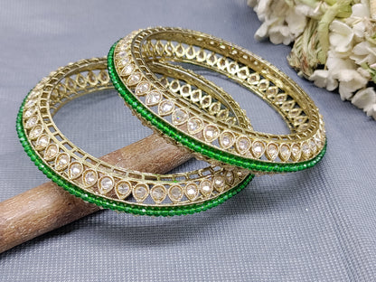 Mehandi Green Pearl Polki Bangle SKU-3317 rchiecreation