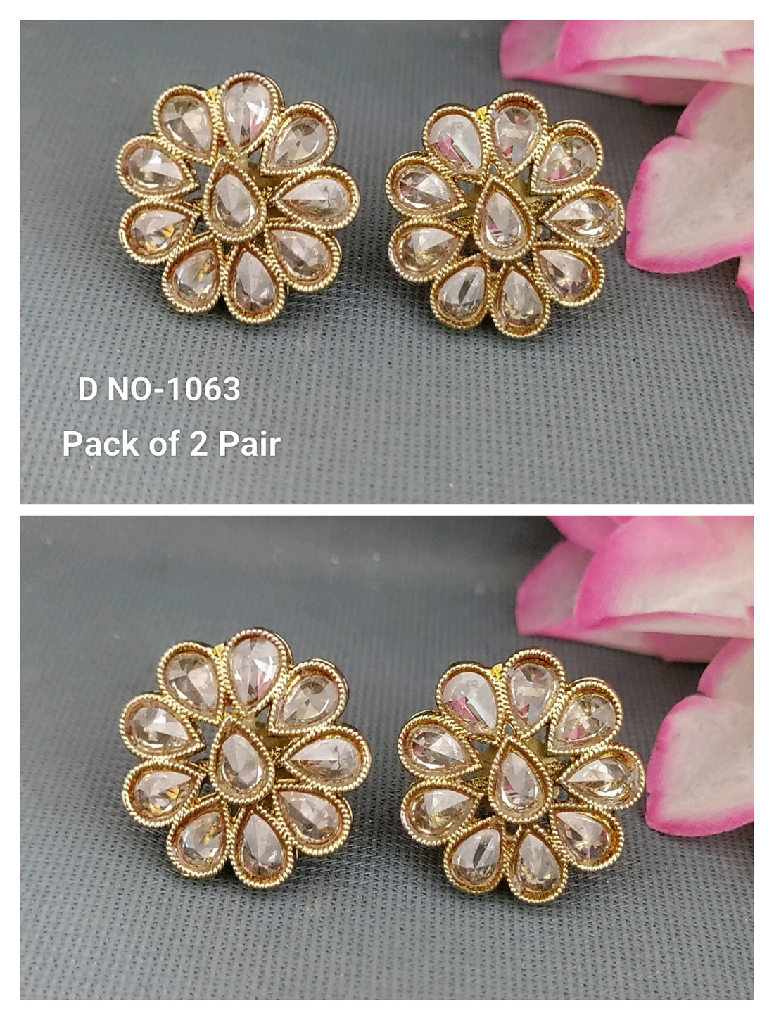 Mehandi Polki Tops & Stud Earrings Sku 1063 E-1