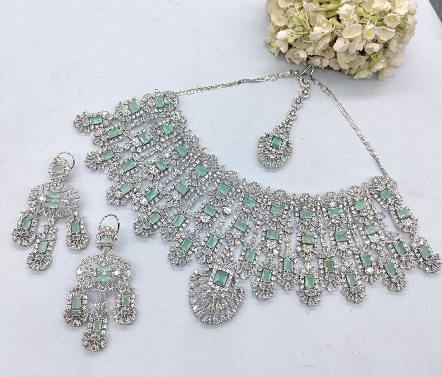 Celebrity Bridal Diamond Necklace Rodium Sku-6176 D5 rchiecreation