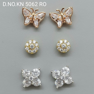 Cz Ad 3 Piece Tops & Stud Earring Sku KN 5062 RO/C-1