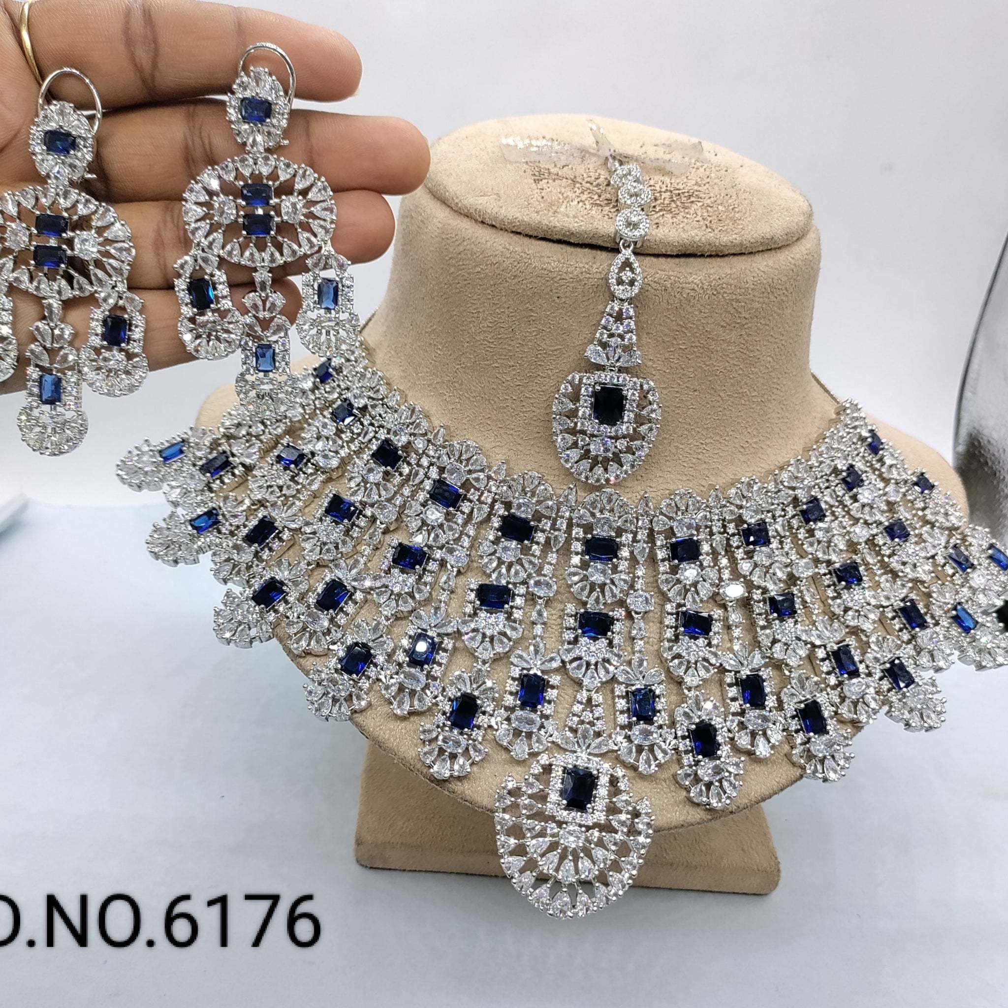 Celebrity Bridal Diamond Necklace Rodium Sku-6176 C-7