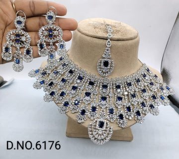 Celebrity Bridal Diamond Necklace Rodium Sku-6176 C-7