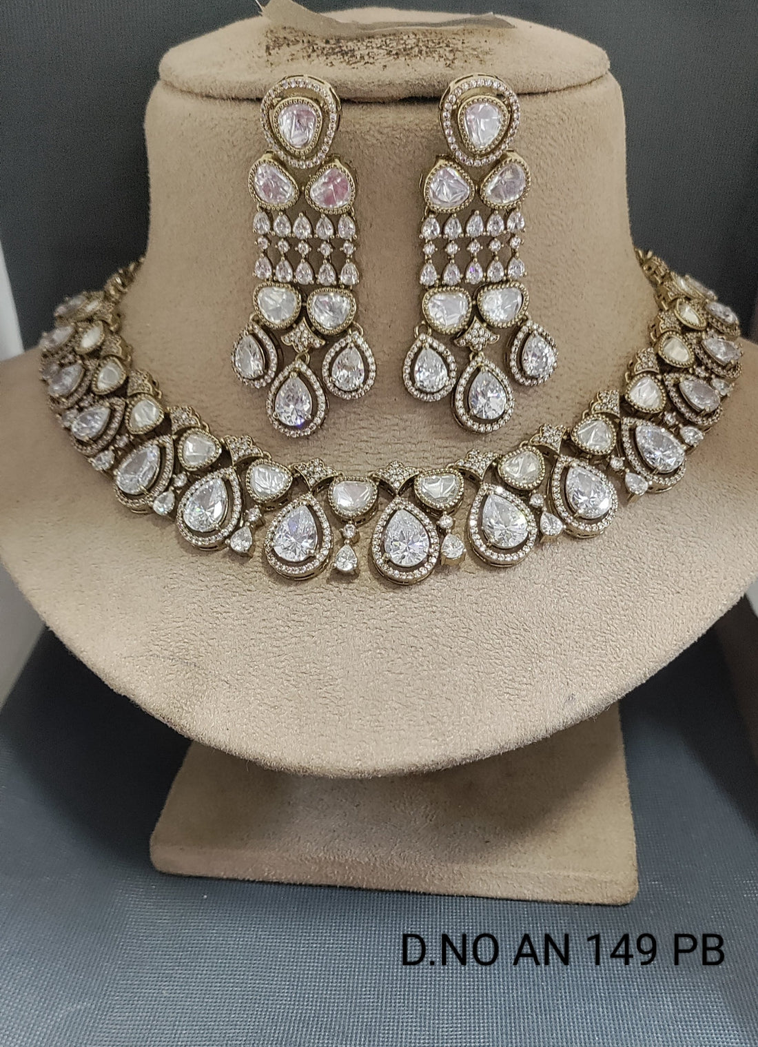 Mehandi Moissanite Kundan Necklace Set Sku AN 149 BG /D-4