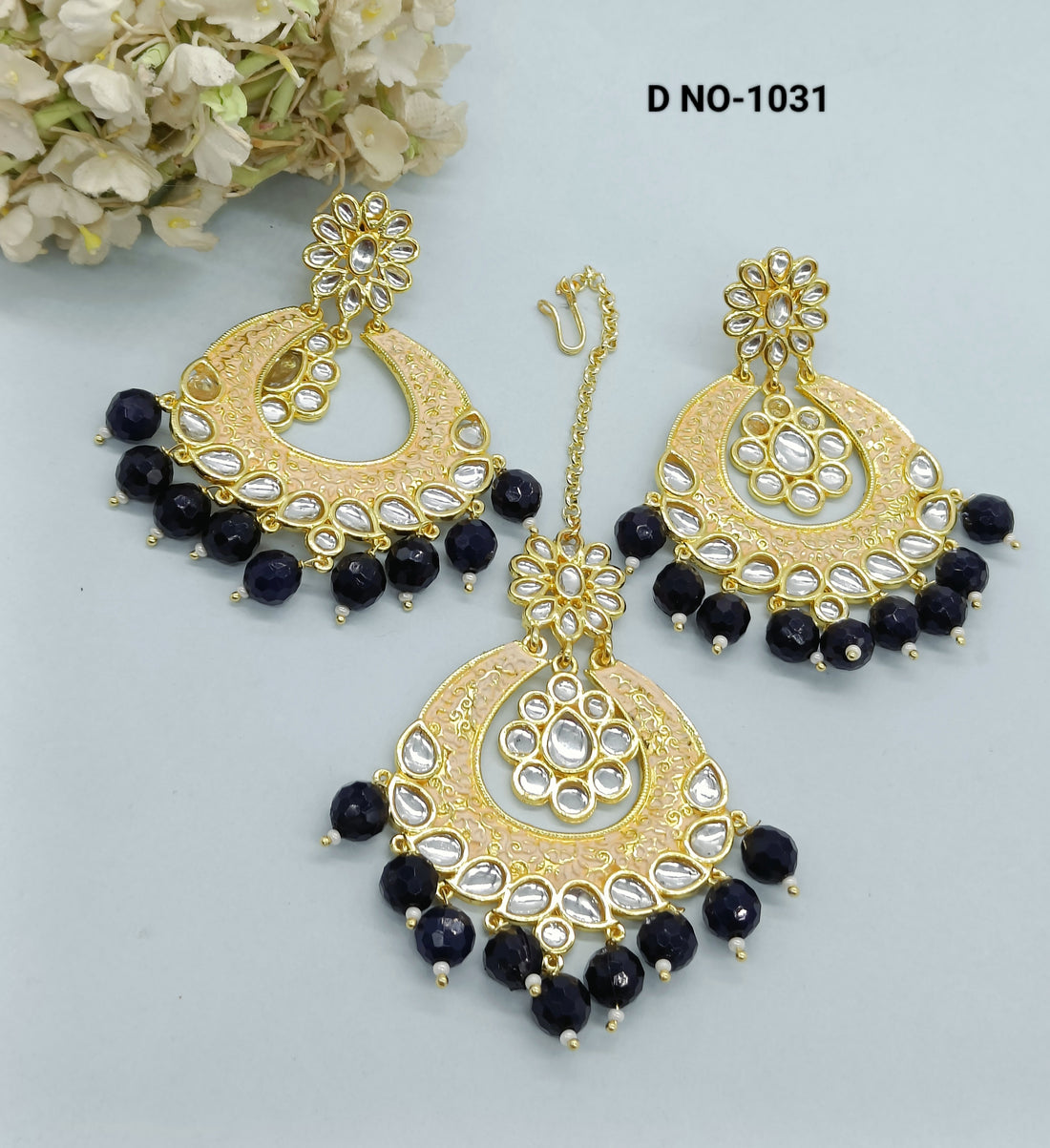 Golden Minakari Kundan Earring Sku 1031 rchiecreation
