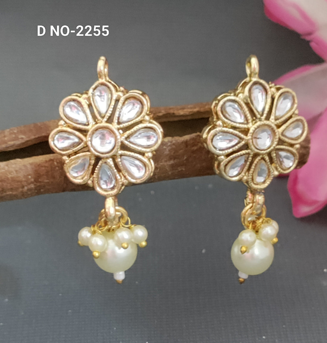 Golden Kundan Studs & Tops SKU-2255 D/3