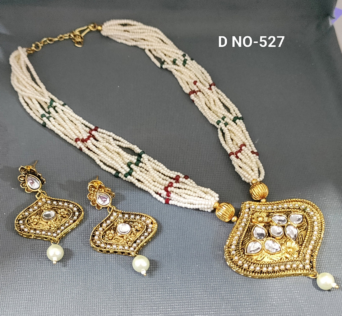 Golden Kundan Pearl Necklace SKU-527 D-4