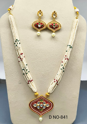 Golden Pearl Kundan Minakari necklace Sku 841 D4