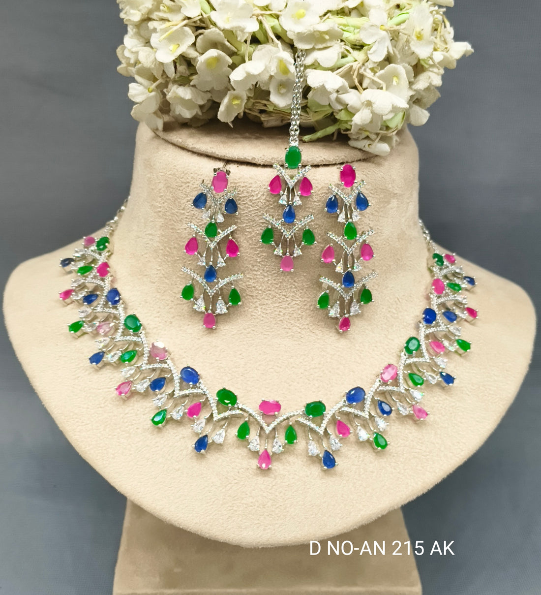 Cz Ad Rodium Necklace Set Sku AN 215 AK /C-6