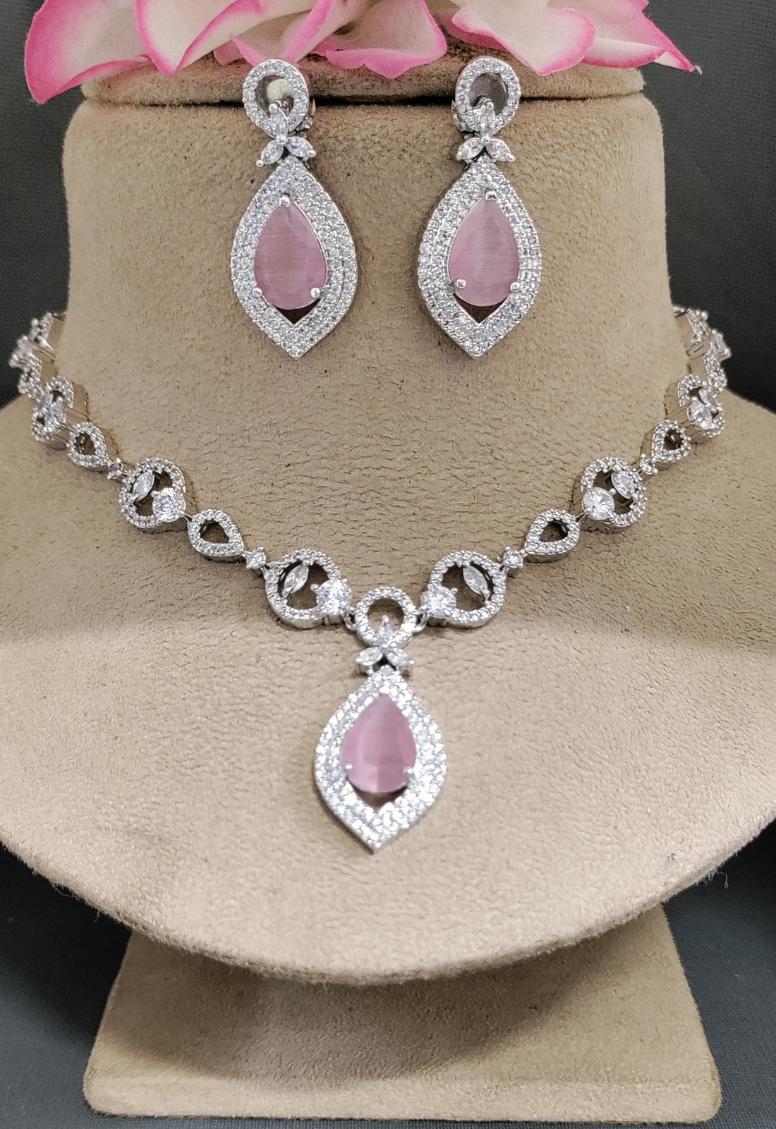 Cz Ad Rodium Necklace Set Sku AN 210 SR C-3