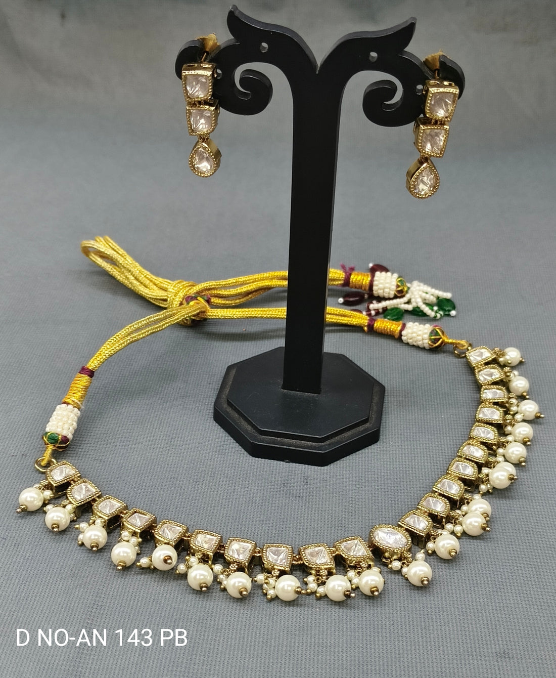 Mehandi Moissanite  Kundan Necklace Set Sku AN 143 PB D4