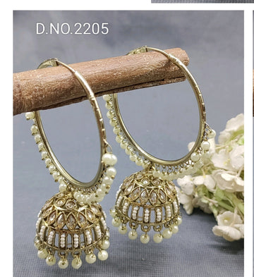 Polki Mehandi Pearl Bali Jhumki Earring Sku 2205 E1