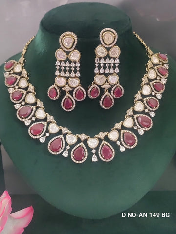Mehandi Moissanite Kundan Necklace Set Sku AN 149 BG /D-4