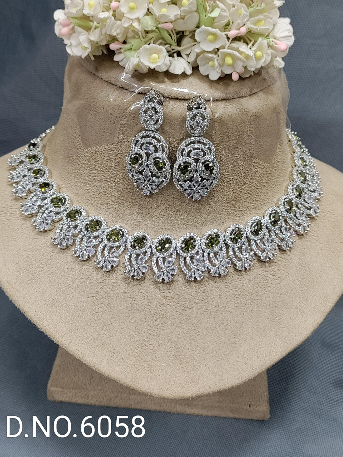 Party Wear Diamond Necklace  Rodium Sku-6058 C-6