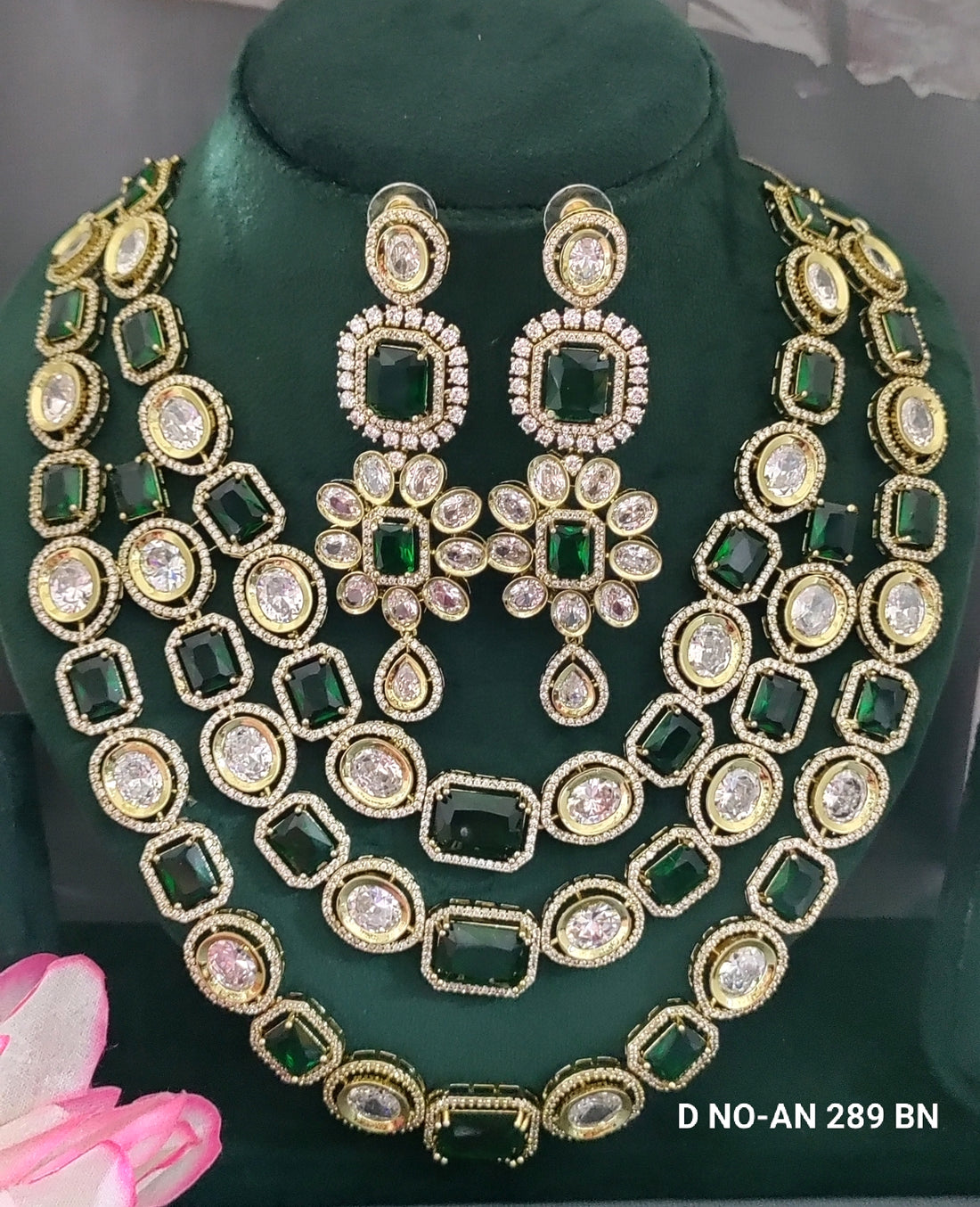Mehandi CZ Mossiniate Kundan Necklace SKU-AN 289 BN/D-4