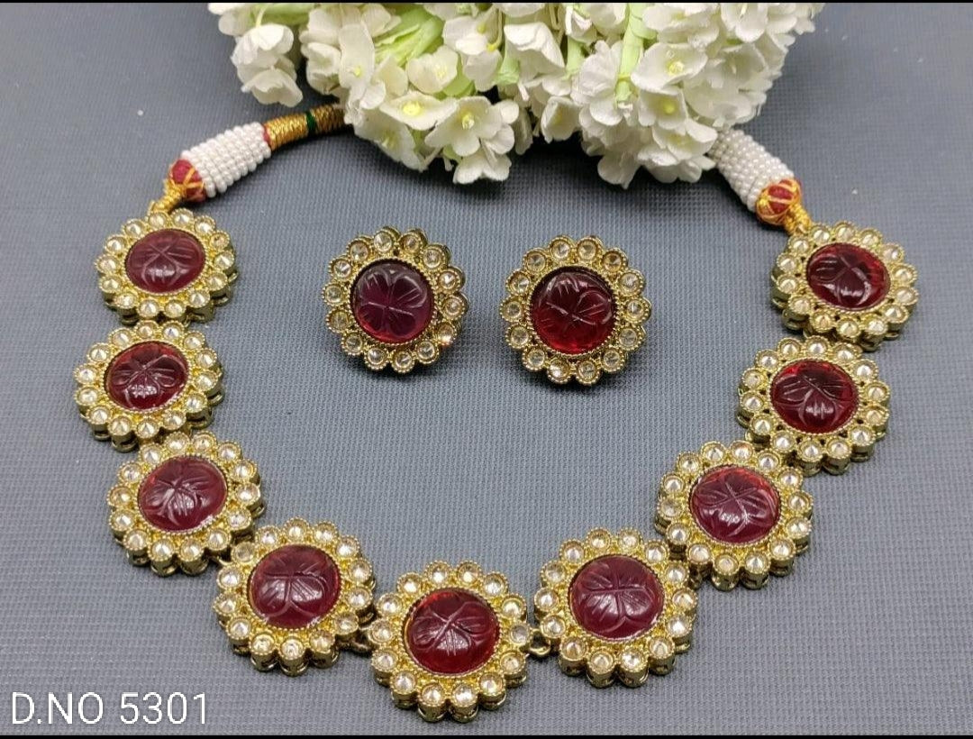 Polki Necklace Mehndi Set Sku-5301 B5