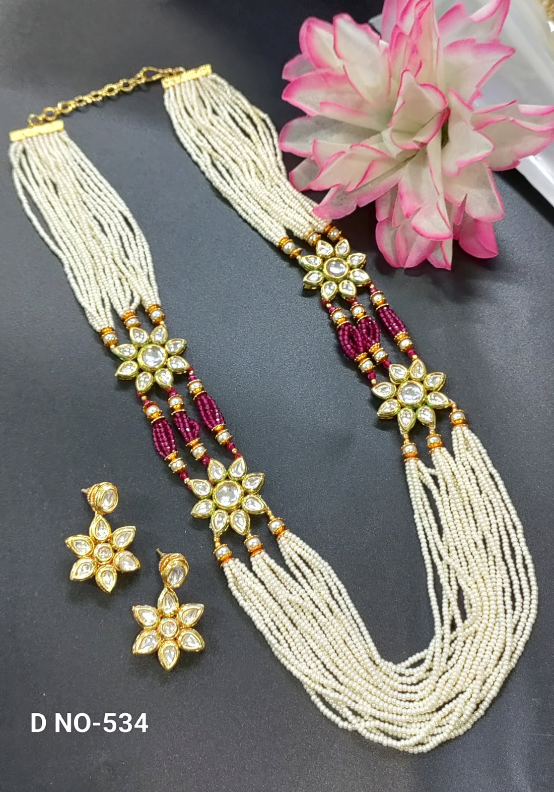 Golden Kundan Long Necklace Sku -534 D-4