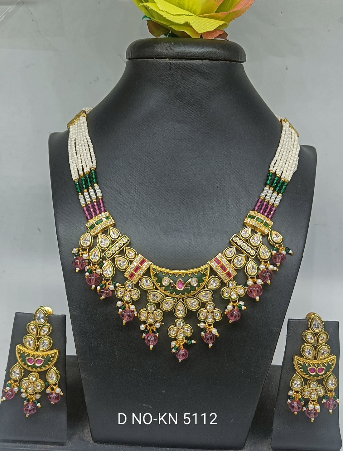 Antique Golden Kundan Necklace Set SKU-KN 5112 SR