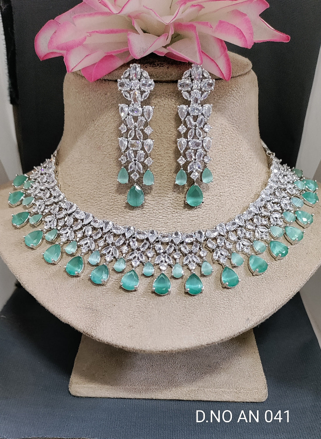 Cz Ad Rodium Necklace Set Sku AN 041 SR/C-8