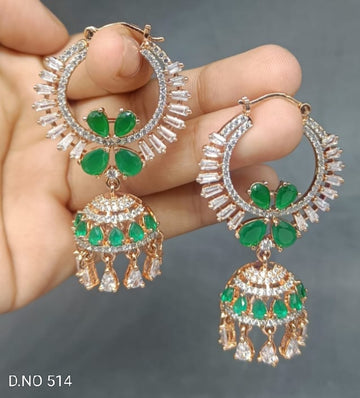 Cz Ad Earrings Jhumki Rosegold Sku-514-C2
