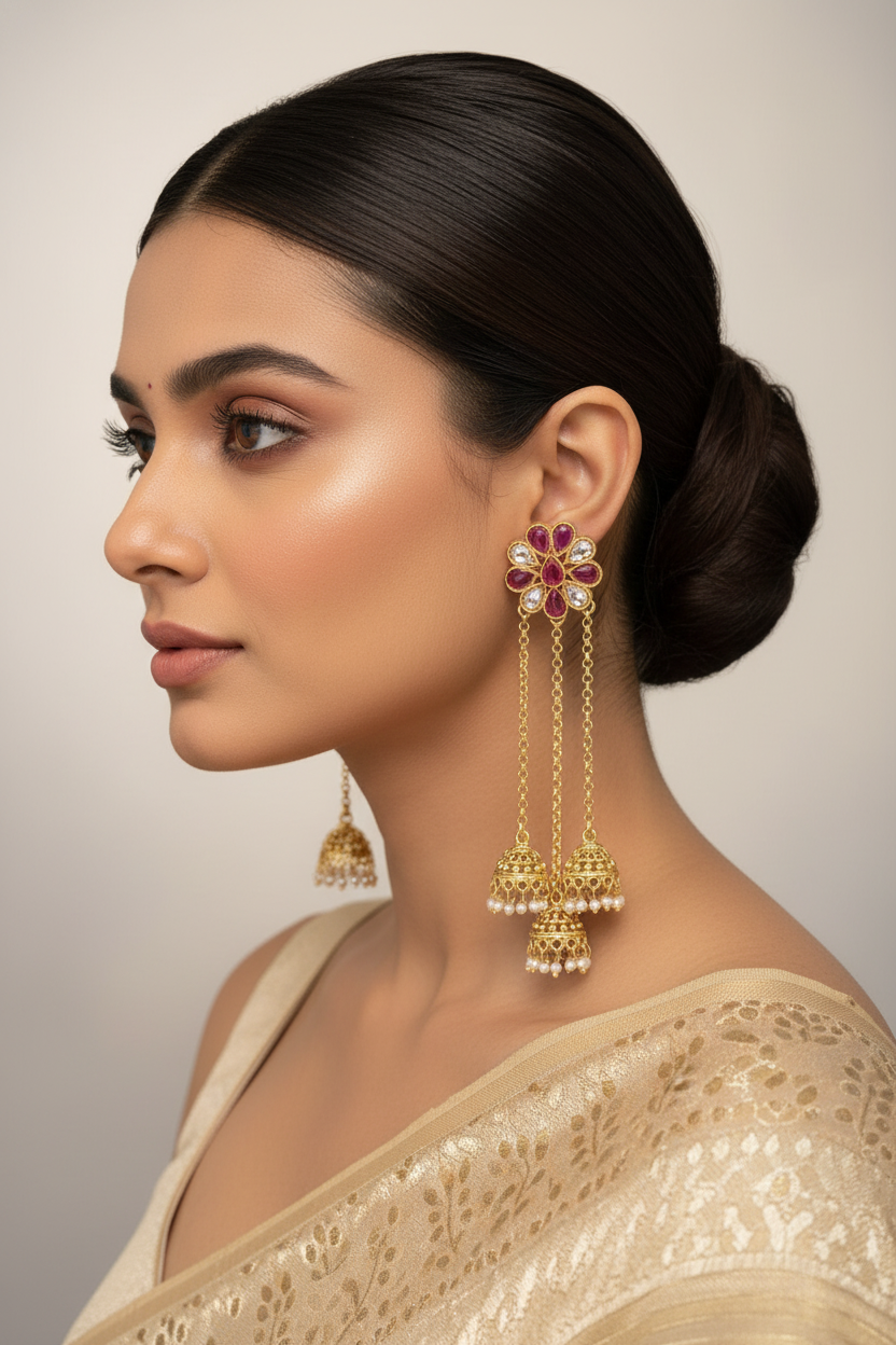 Kashmiri Golden Polki Earing SKU-RC 266