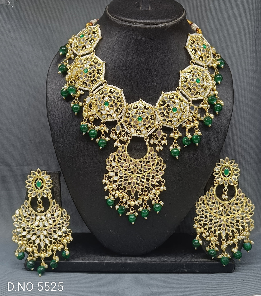 Mirror Kundan Necklace Set Sku-5525 D4