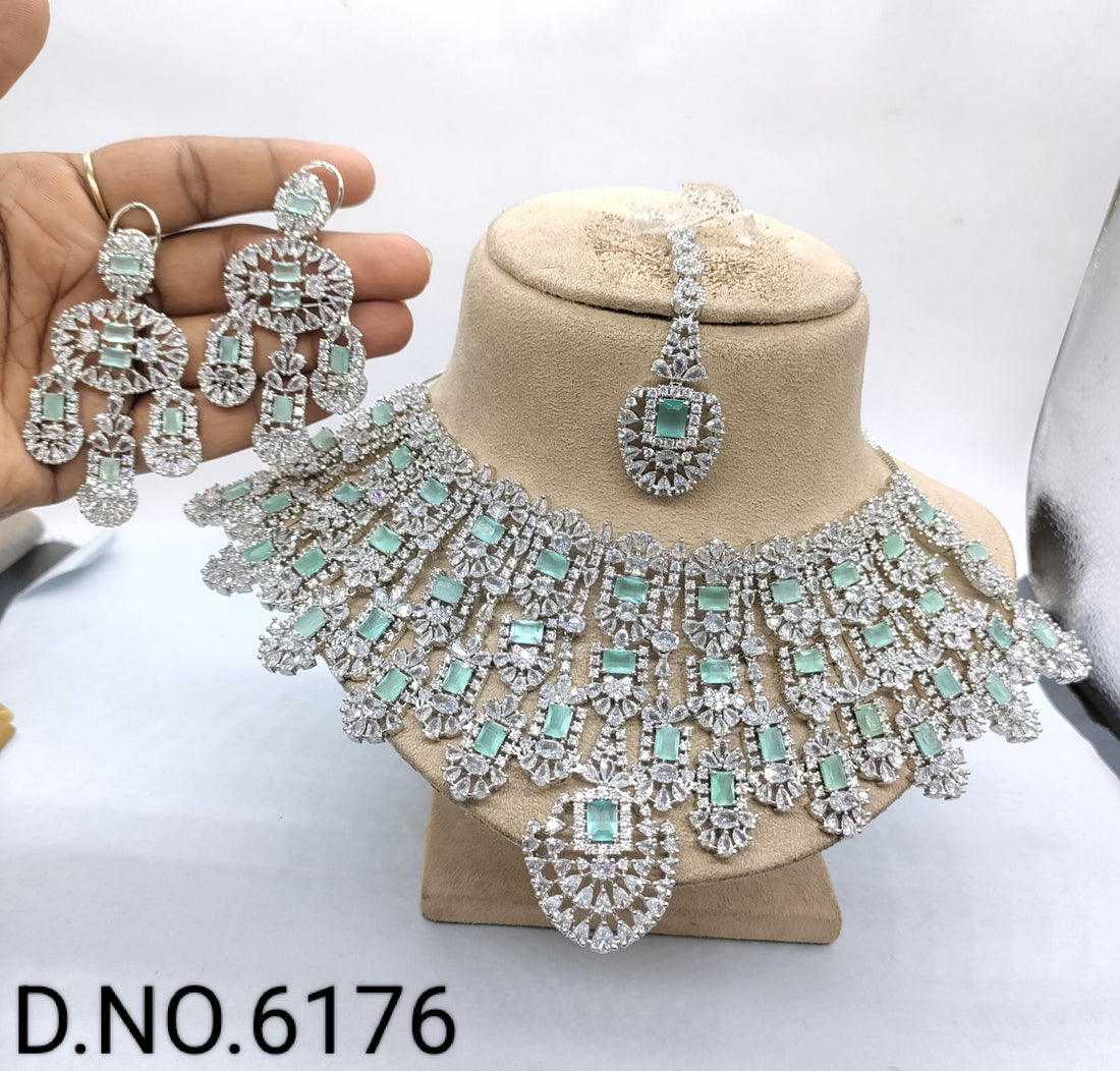 Celebrity Bridal Diamond Necklace Rodium Sku-6176 C-7