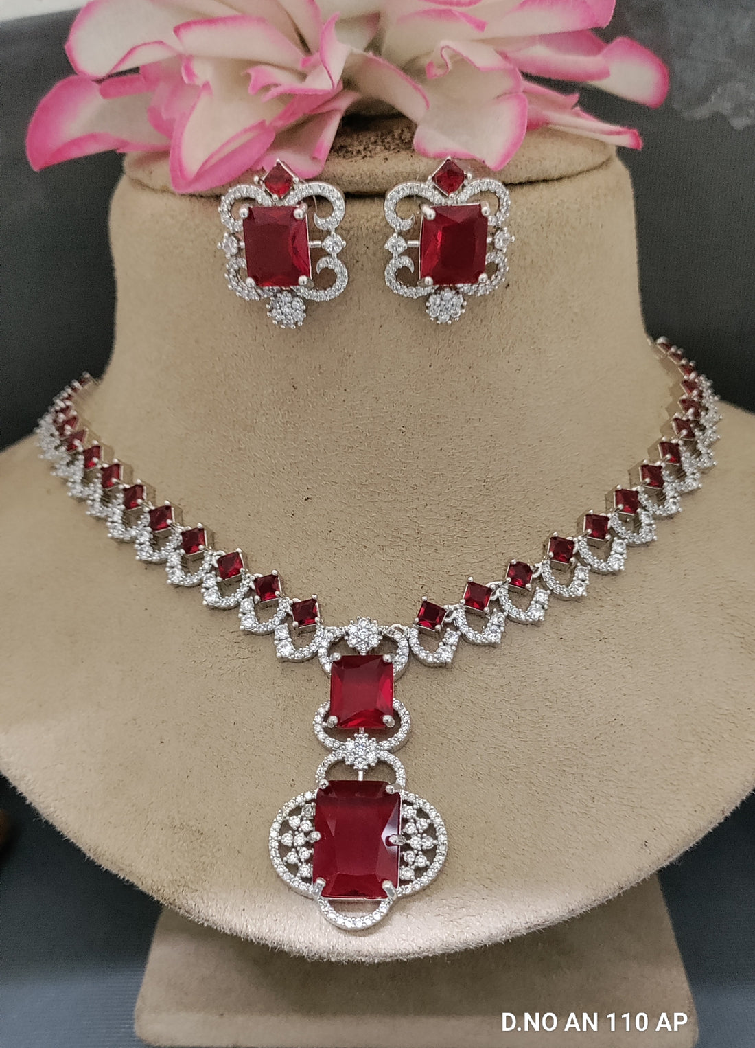 Cz Ad Rodium Necklace Set Sku AN 110 AP/C-3