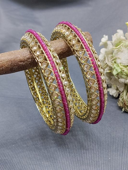 Mehandi Ruby Pearl Polki Bangle SKU-3317 rchiecreation