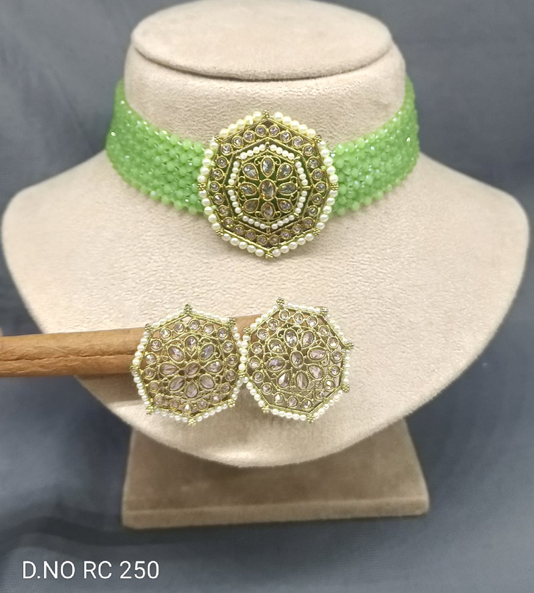 Mehandi Polki Pearl Chokar Necklace SKU RC 250 B-4