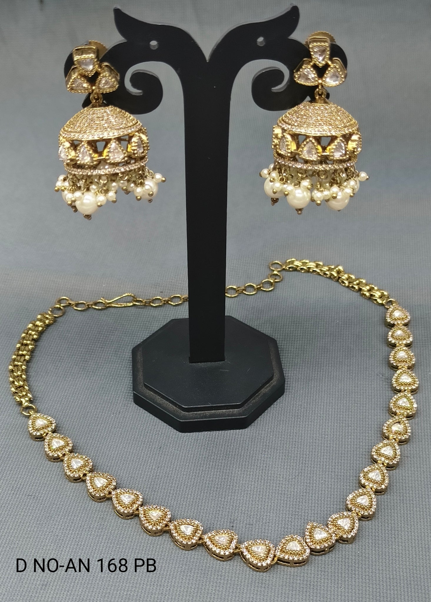 Mehandi Moissanite Kundan Necklace Set Sku AN 168 D5