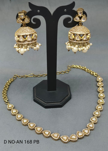 Mehandi Moissanite Kundan Necklace Set Sku AN 168 D5