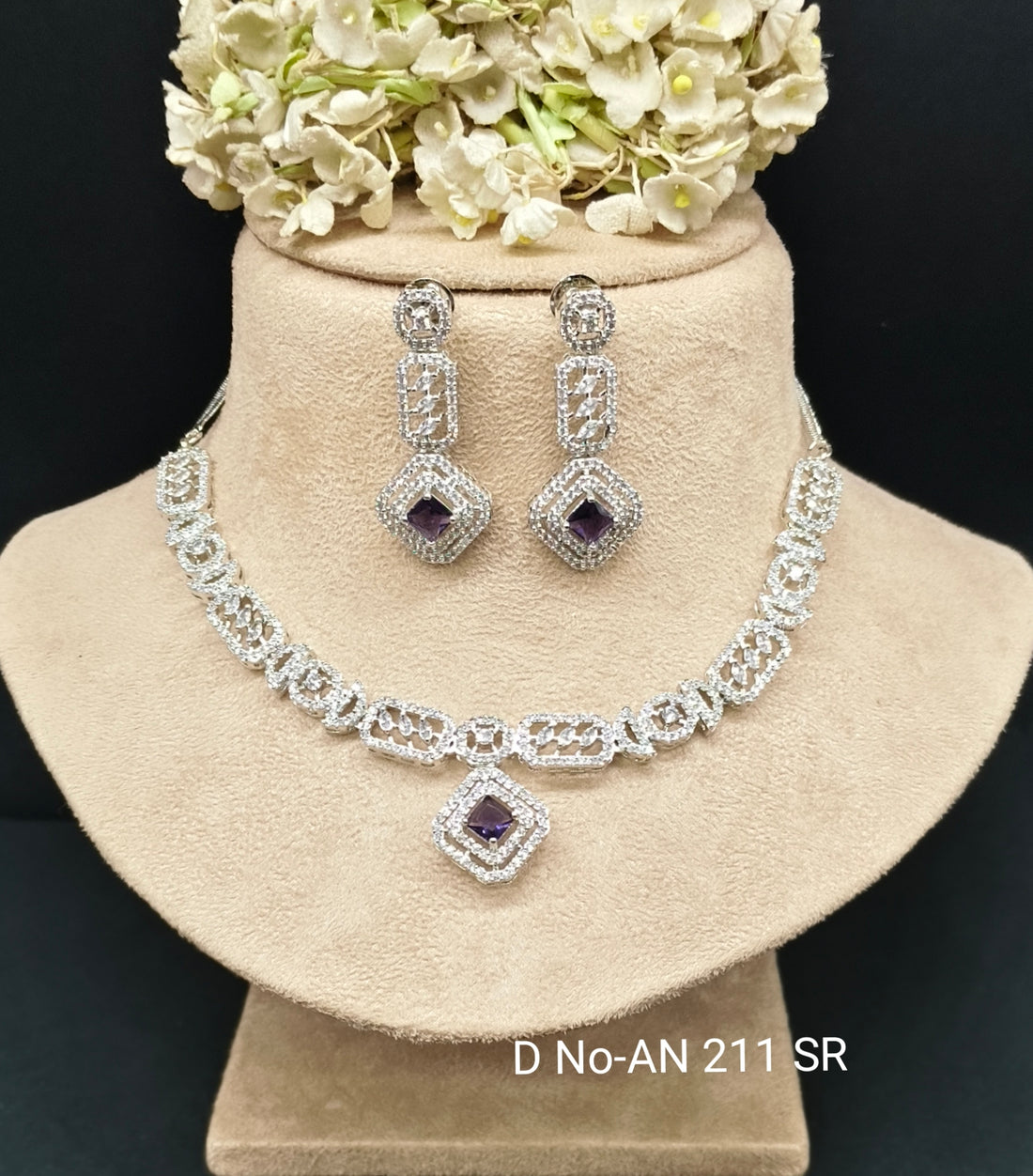 Cz Ad Rodium Neckalace Set SKU AN 211 SR C-3