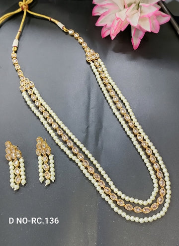 Golden Polki Pearl Long Necklace Set sku.RC.136 D4