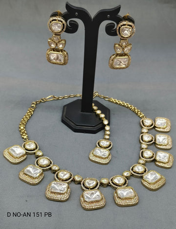 Mehandi Moissanite Kundan Necklace Set Sku AN 151 PB D-4