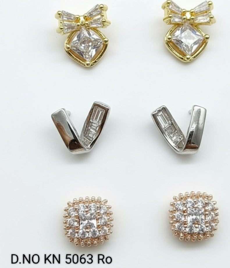Cz Ad 3 Piece Tops & Stud Earring Sku KN 5063 RO/C-1