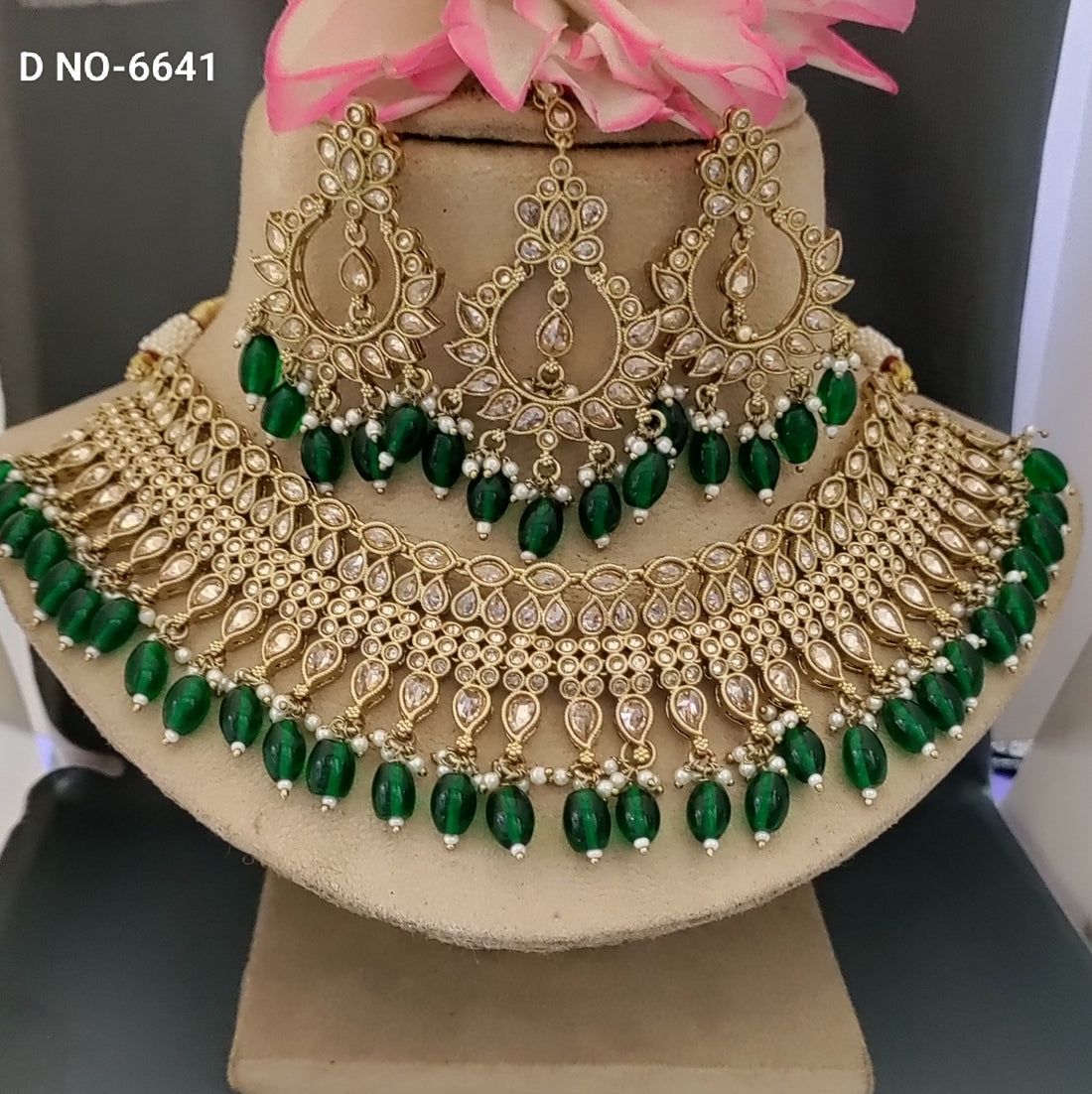 Mehandi Polki Choker Necklace SKU-6641 B-6