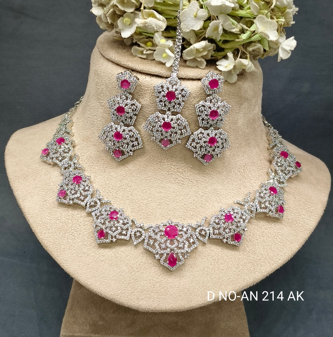 Cz Ad Rodium Necklace Set Sku AN 214 AK /C-8